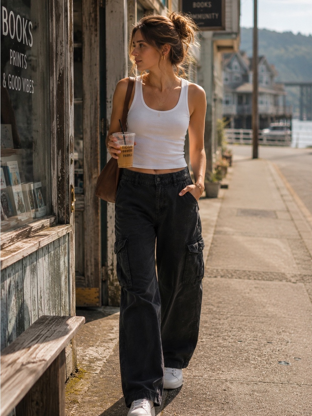 American Eagle Black Wash Lyocell Cargo Pants Size 8 Wide Leg Utility Pockets